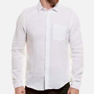 Heritage By Report Collection Linen‎ Yarn Dye Woven Sport Shirt White XL NWT